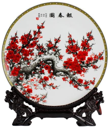 Dekorativ tallrik, Kinesiska dekorativa keramiska tallrikar, hängande, keramik 10,2 tum Jingdezhen Keramik Plum Blossom Mönster Dekoration Hängande tallrik