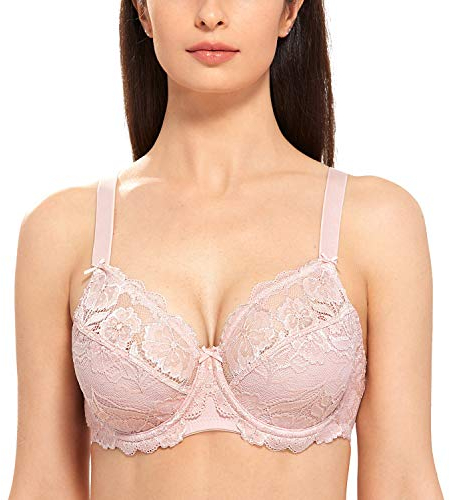 DELIMIRA Damen Spitzen BH mit Bügel Vollschalen BH Große Brüste Ungefütterte Nacktes Rosa 75J