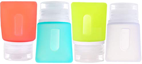JasCherry Mini Bottiglie da Viaggio in Silicone Flaconi Contenitori Set di 4 Bottiglia per Shampoo, Balsamo, Sapone, Doccia, Riempimento Lozione (37ml)