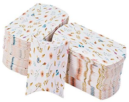 Airssory Confezione da 100 cuscini in carta kraft vintage per confezioni di caramelle, motivo floreale, scatole regalo rustiche per matrimoni