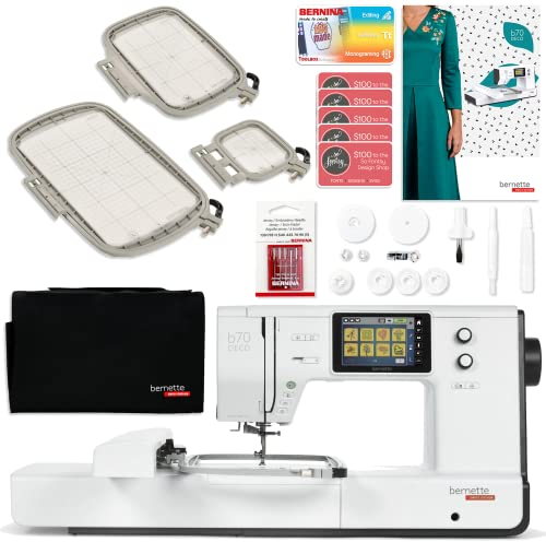 Bernette B70 - Paquete de máquina de bordar de 6 x 10 pulgadas con aros de 3 tamaños, accesorios y diseños