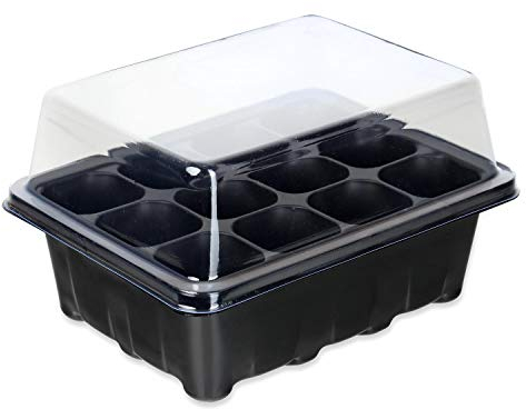 Schramm® Anzucht Set Gewächshaus Anzucht Schale Töpfe Zimmergewächshaus 18,5 x 10 x 14,5 cm für 12 Anzuchttöpfe Anzuchtset Mini-Gewächshaus schwarz