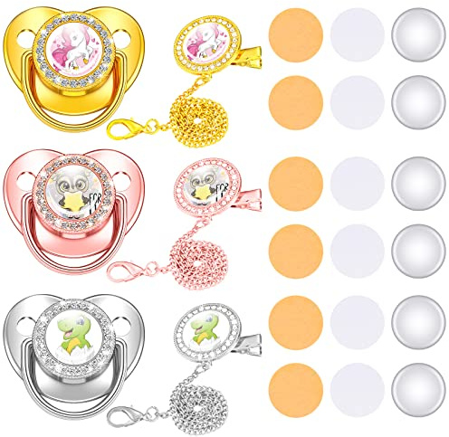 3 Pieces Sublimation Pacifier Set Name Custom Baby Bling Pacifier Clip Glitter Personalized Artificial Crystal Decoration for Girl Boys Baby with Blanks