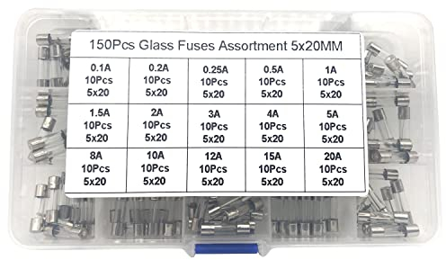 QIACHIP 15 Wert 150 Stück 0.1A 0.2A 0.25A 0.5A 1A 1.5A 2A 3A 4A 5A 8A 10A 12A 15A 20A 250V Sicherungen 5x20mm Sicherung Glasrohrsicherung Feinsicherung Flinke Glassicherung Kit