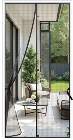 Sunolga 34 x 83 Inch Magnetic Screen Door, Fits Doors Size 32 x 82 Inch, Reinforced Polyester Screen Door Mesh with Full Frame Hook & Loop, Door Screen Magnetic Closure for Hands-Free