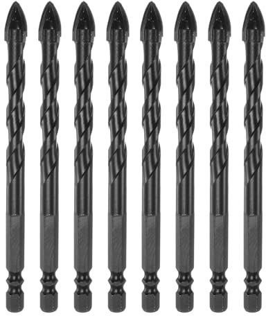 QUARKZMAN 8pz Punte per Trapano per Calcestruzzo e Muratura 10mm (3/8) in Carburo di Tungsteno Cromato a Punta Lunga a Croce per Piastrelle Ceramica, Mattoni, Vetro, Plastica, Legno, Nero