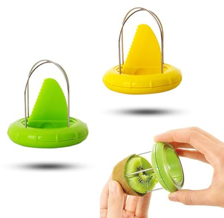 2 PCS Kiwi Peeler Professional Kiwi Cutter Kiwi Tool 2-In-1 Stainless Steel Kiwi Fruit Peeler Kiwi Slicer Tool for Kiwi,Dragon Fruit, Etc.(Green、Yellow)