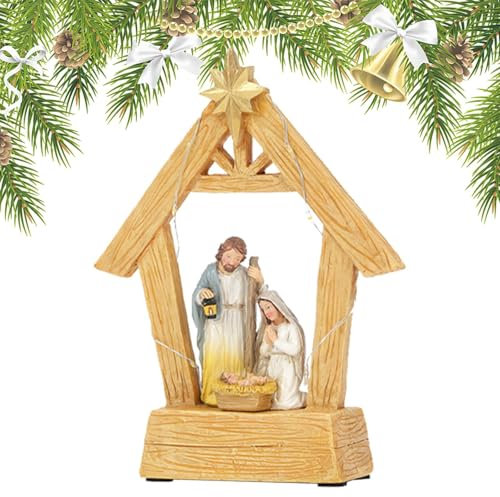 demaxiyad Juego de belén – Juego de belén Estable con Luces, decoración Interior del hogar, belén de Navidad, Escena de Pesebre de la Sagrada Familia, Figuras de belén para Navidad