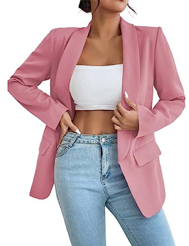 Generisch Damen Elegante Lange Ärmel Blazer Strickjacke Freizeit Business Mantel Vorne Offen Jacke Casual Sakko Einfarbig Blazer Flieder Damen Blazer Jacke Damen Kariert