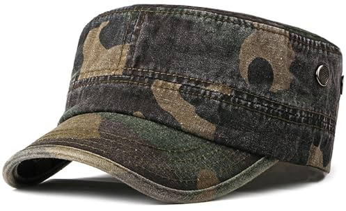 XYIYI Green Camouflage Retro Washed Military Caps Cotton Cadet Army Caps Vintage Flat Top Cap