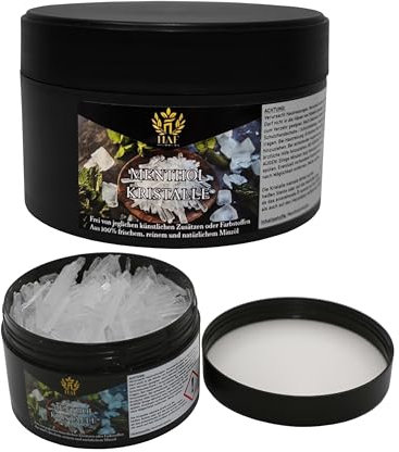 HAF® Cristaux de menthol 100 g dans une boîte | Cristaux de sauna à base d'huile de menthe 100 % pure | Accessoires pour sauna | Infusion de sauna | Libère les voies respiratoires et assure un parfum