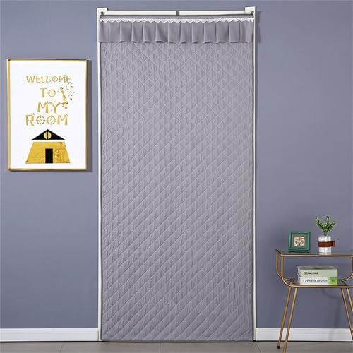 Surwin Thermal Doorway Curtains for Winter, Thermal Insulated Door Curtain for Indoors Windproof Cold Heavy Blackout Back Door Curtains for Kitchen and Living Room (80 * 200cm,Grey)