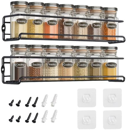Eidoct Spice Racks Organiser - Hanging Stainless Steel Wall Mounted, spice rack for inside cupboard for Inside Cupboard Adhesive, for Spices and Condiments, Jars