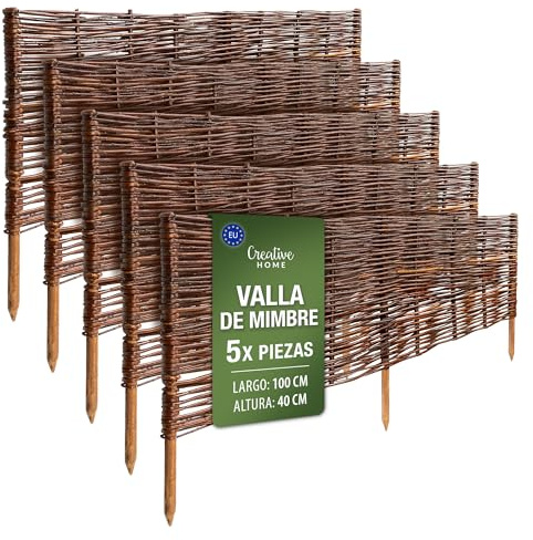 Creative Home Set de 5 Vallas de Mimbre Natural | Tamaño: 100 x 40 cm (+/- 1 cm) | Valla de Jardín para Delimitar Parterres Decorativa | Cerramiento Cercado de Césped | para Jardín Balcón Terraza