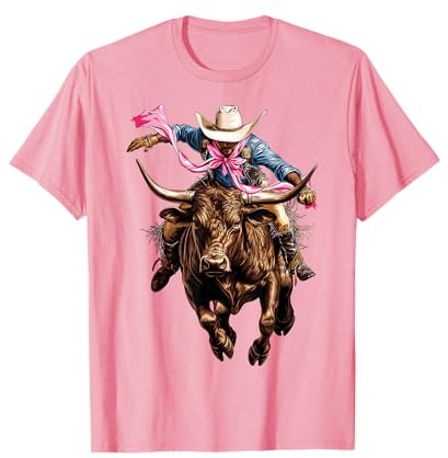 Coquette Bow Bull Riding Bull Rider Cowboy Girl Mom Pink T-Shirt