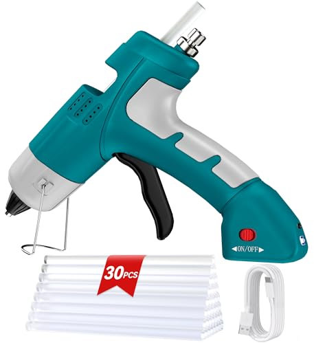 HHYSSG Cordless Hot Glue Gun,20W Battery Operated Fast Preheating Hot Melt Glue Gun with 30 Glue Sticks,Type-C Rechargeable Glue Gun Kit for DIY Project, Art, Craft