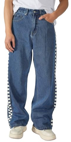 Plaid&Plain Men's Baggy Jeans Wide Leg Heavyweight 100% Cotton Loose Fit