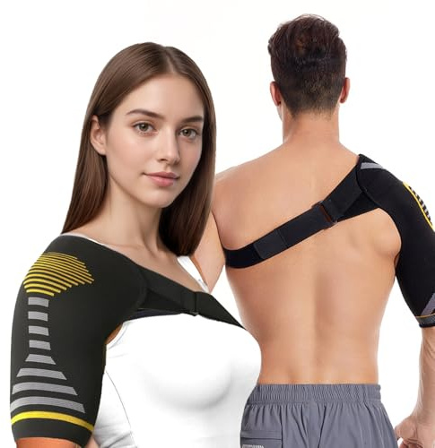 HEUIOP Shoulder Support Brace for Men and Women Yellow 1 Piece (S/M) Adjustable Shoulder Compression Sleeve for Pain ReliefJoint DislocationInjury