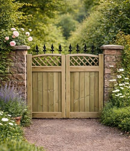 Wooden Lettuce Driveway Gates 4 Foot – Heavy Duty Treated Timber Double Gates, Garden & Driveway Entrance, Traditional ((120cm High x 180cm Wide x 5cm Deep))