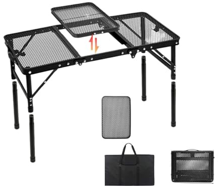 Genérico Mesa Plegable Tipo Parrilla, Mesa de Picnic compacta con Tablero Malla y Bolsa Almacenamiento Ligera for Barbacoa en la Playa