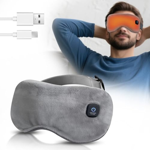 Máscara de ojos térmica recargable por USB, compresa inalámbrica para ojos secos y alivio de la fatiga, lavable y ajustable con bloqueo de luz para viajes y uso doméstico