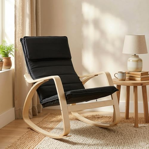 HOMCOM Comfortable Relax Rocking Chair High Back with Headrest Black