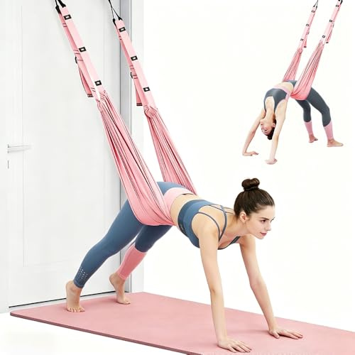 XPJBKC Yoga Stretching Strap, Adjustable Anti-Gravity Aerial Yoga Hammock, Improve Flexibility Back Bend Assist Trainer For Yoga Dance Pilates Gymnastics Home Use Unisex-Adult Pink