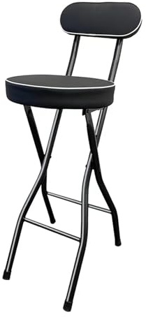 Fällbar barstol 75 cm hög vadderad stol med stålram och bekvämt ryggstöd för kök och sovrum svart modern design platsbesparande möbler