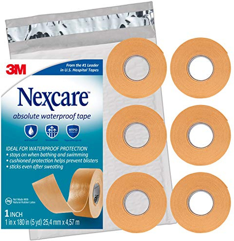 Nexcare Absolute Waterproof Tape, Flexible Foam Medical Tape, Secures Dressing and Keeps Wounds Dry - 1 In x 5 Yds, 6 Rolls of Tape