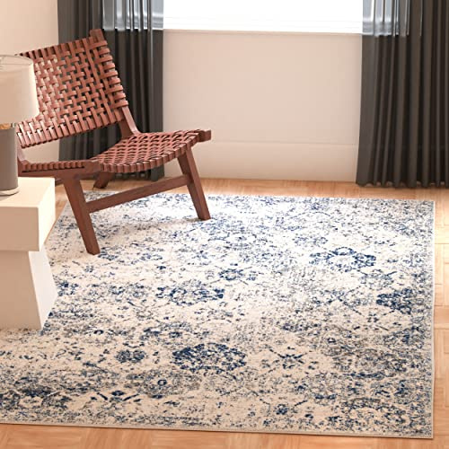 Safavieh Tapis de Sol Vieilli pour Salon, Salle à Manger, Chambre à Coucher - Madison Collection, Tapis à Poil Court, Blanc et Bleu Royal, 91 X 152 cm