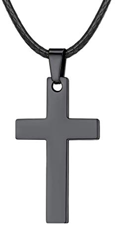 FaithHeart Kreuz Anhänger Edelstahl Kreuzanhänger mit 55cm Halskette für Herren Damen Frauen, mit Lederkette 2mm Breit