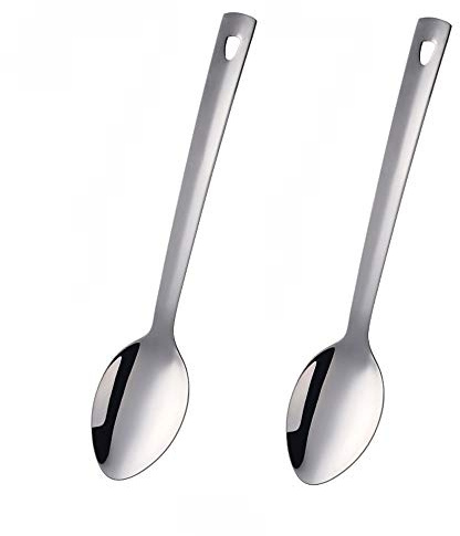 SBOMHS Serveringssked kökssked rostfritt stål 2 stycken långt handtag grönsakssked längd 33 cm, bredd 7 cm omrörningssked hällsked för kök silver