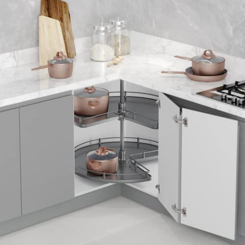 FittingsCo Premium Solid Base 3/4 Carousel for Kitchen Corner L Cabinets 740mm Diameter 2 Colours Adjustable Height (Anthracite)