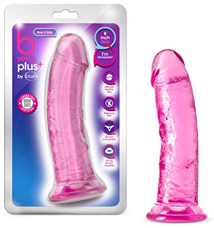 Blush Novelties B Yours Plus Roar n Ride – Realistischer, kristallklarer, weicher 8-Zoll-Dildo – Leistungsstarke Saugnapfbasis für freihändiges Spielen – Harness-Strap-On-kompatibel