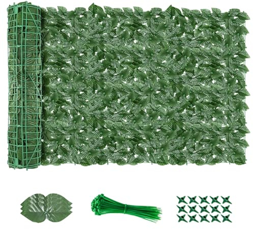 AGJIDSO Artificial Ivy Fence Screening, 3m x 1m Artificial Hedges Panels, Privacy Fence Screen for Garden, Balcony, Outdoor (Upgraded Apple Leaves)