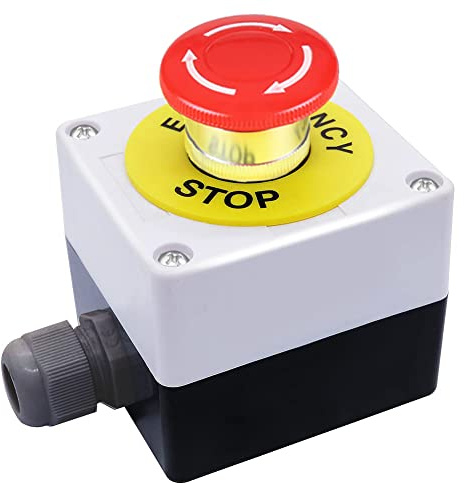 dstfuy Not Aus Druckschalter, 1NC,1NO wasserdicht IP65 rotes Schild, Pilz Not Aus Schalter mit AC 660 V 10A, Not Aus Schalter Box, (white)