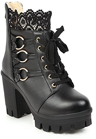 MIYYO Botas con Cordones Botines Goticos Boots Cortas Mujer Plataforma Tacón Bloque Booties Cosplay Botines De Motorista Antideslizantes De Cuero PU Botines Fiesta Mujer (Color : Black, Size : 43 EU)