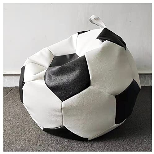 ArtsPavilion Soccer Leather Bean Bag Cover (Filler Not Included), Leatherette Durable Double Stitched Material Sturdy Zippers, Ideal for Teenagers, Adults D80cm White