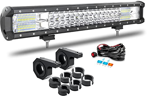 RIGIDON 20 Zoll 51cm 288W LED Arbeitsscheinwerfer Bar mit 12V Kabelbaum und 2 x Arbeitsleuchten Halterung 25mm-50mm für 4x4 Offroad Auto Traktor SUV KFZ Fahrzeuge, 6000K Weiß Led Nebelscheinwerfer
