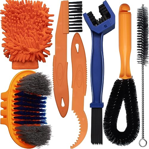 FahrradKetten Reinigungsbürste Kit, Kettenreiniger Saubere Bürste, Kettenreinigungsbürste für kette, Kurbel, Reifen und Radfahren Ecke Fleck (7 Stück)