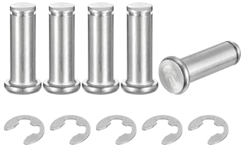 QUARKZMAN 5Set M10x30mm Perno Posizionamento Cilindrico Elastico Albero Acciaio Inossidabile 304, Perno Posizione Cilindro Cerniera Scanalato Testa Piatta con Ring Fissaggio Clip E, Argento