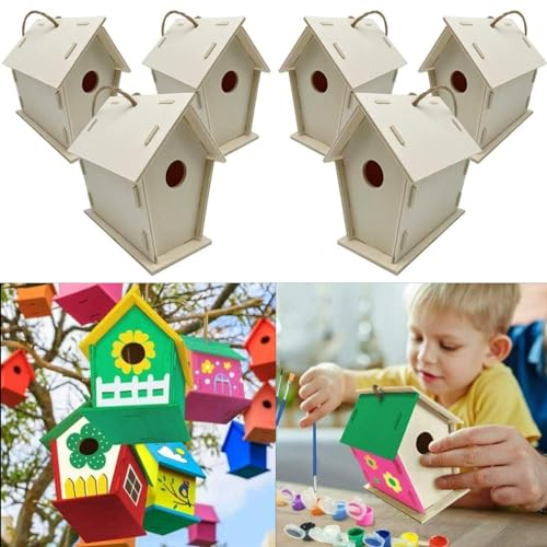 FBIRDY 12pcs DIY Wood Birdhouses Unfinished Wooden Bird House for Crafts and Arts Paint Unpainted Bird House to Build (12pcs)