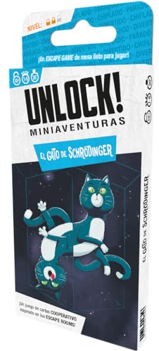 Asmodee | Unlock! Miniaventuras El Gato de Schrödinger | Juego de Cartas de Escape Room | A Partir de 10 Años | De 1 a 6 Jugadores | 30-45 Minutos por Partida | Español