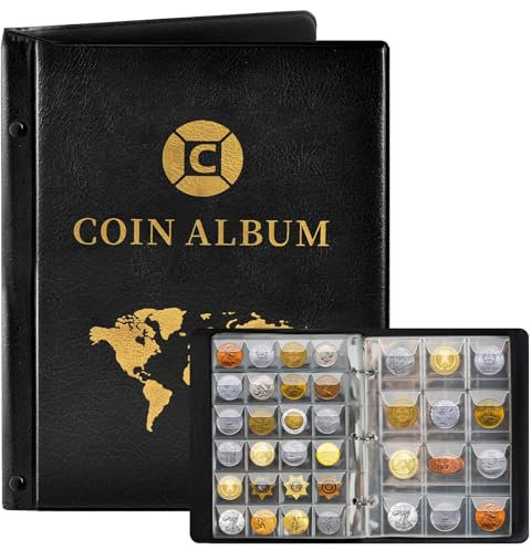 Münzen Sammelalbum 300 Stück,Münzen Aufbewahrung Album 2 Euro,Coin Album Münzsammler 3.5*3.5 CM/4.5*4.5 CM,Münzsammlung Album Transparent,Sammler Münzalbum für Münzen,Briefmarken,Medaillen,Abzeichen