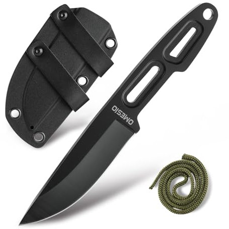 Omesio Couteau de Ceinture 8cm 5Cr13MoV avec Fourreau - Full Tang Léger Port Horizontal | Couteau EDC pour Exploration, Camping et Randonnée