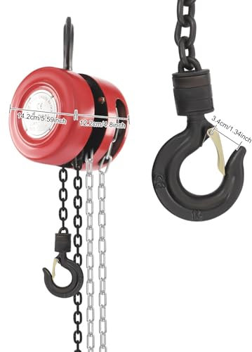 Donened - Palan à chaîne manuel de 3 m de long, levage facile de la charge, chaîne en acier robuste, pour atelier forestier, rouge