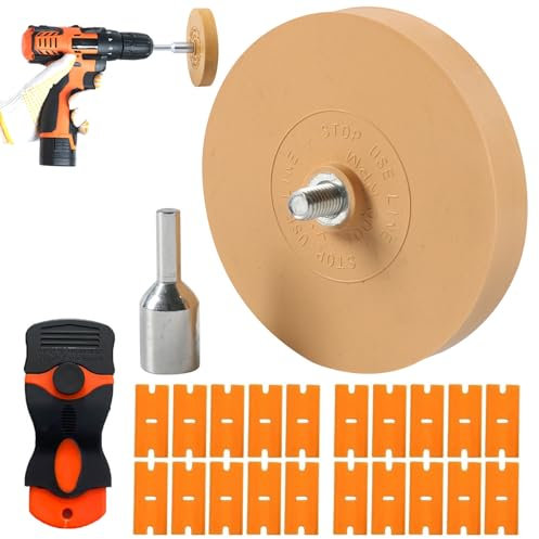 Helweet Removedor de Calcomanías de Coche, Rueda Borrador de Goma, Disco de Caucho de Coche, Borrador Calcomanía Removedor, para Vehículos, Coches o Motos, con 1 Raspador y 20 Cuchillas de Repuesto