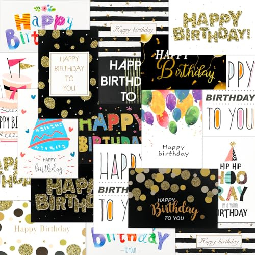 Flearitzo Juego de 24 Tarjetas de cumpleaños con Sobres - Tarjetas de Felicitación plegables en blanco para fiestas y regalos de cumpleaños