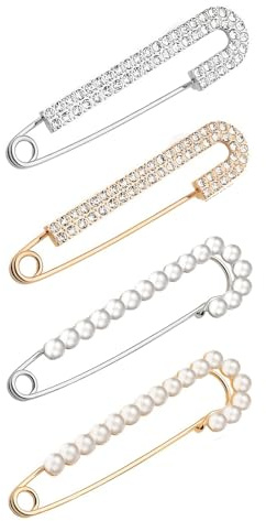 Women's Brooches & Pins,Silver Gold Crystal Pearl Safty Pin to Make You Slimmer,Forget Me Not Brooches,Sweater Shawl Clips Faux, Light Up Xmas Jumper, Women Lady Girls Birthday Gift, 2 styels