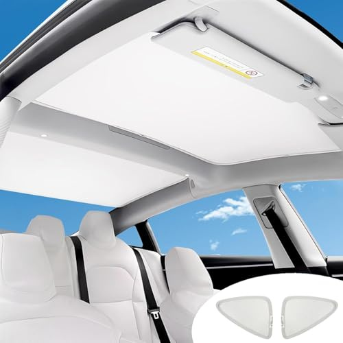 Modelo 3 Auto Techo Solar Sombra de Cristal Compatible con Tesla Modelo 3 Highland 2023 2024 2025 Toldo Parasol con Bloqueo De Ayos UV, Sombrilla para Techo Modelo 3 legable Aislar el Calor (White)